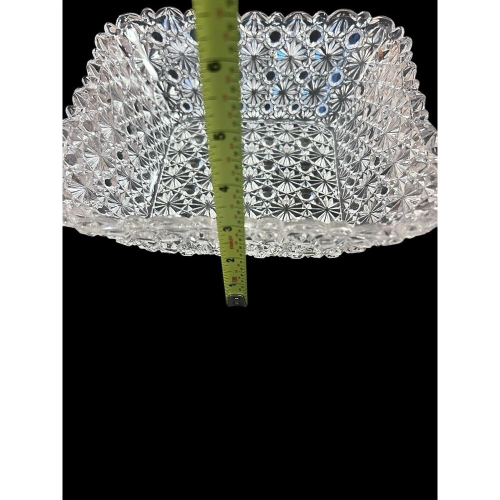 Antique Vtg EAPG Daisy Button Pressed Clear Glass Square Bowl Scalloped Points - Picture 6 of 6